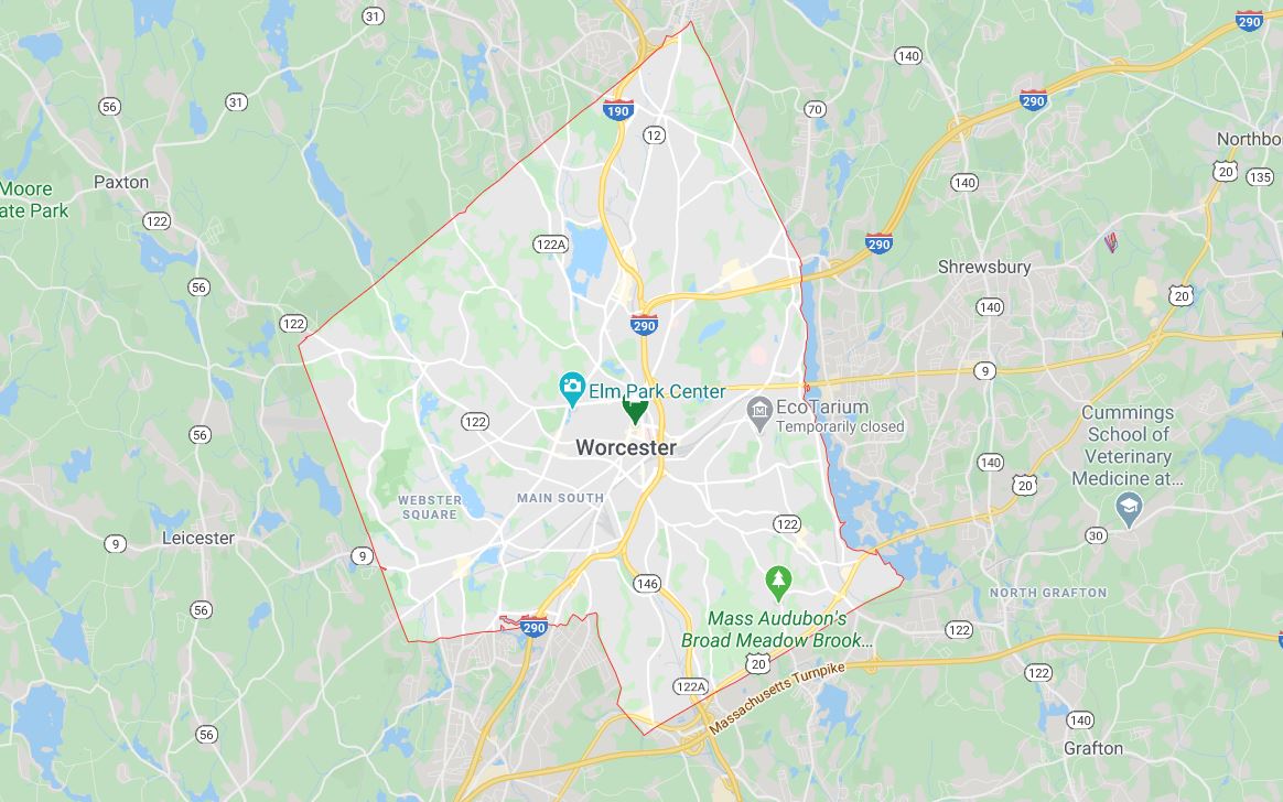 map of worcester ma