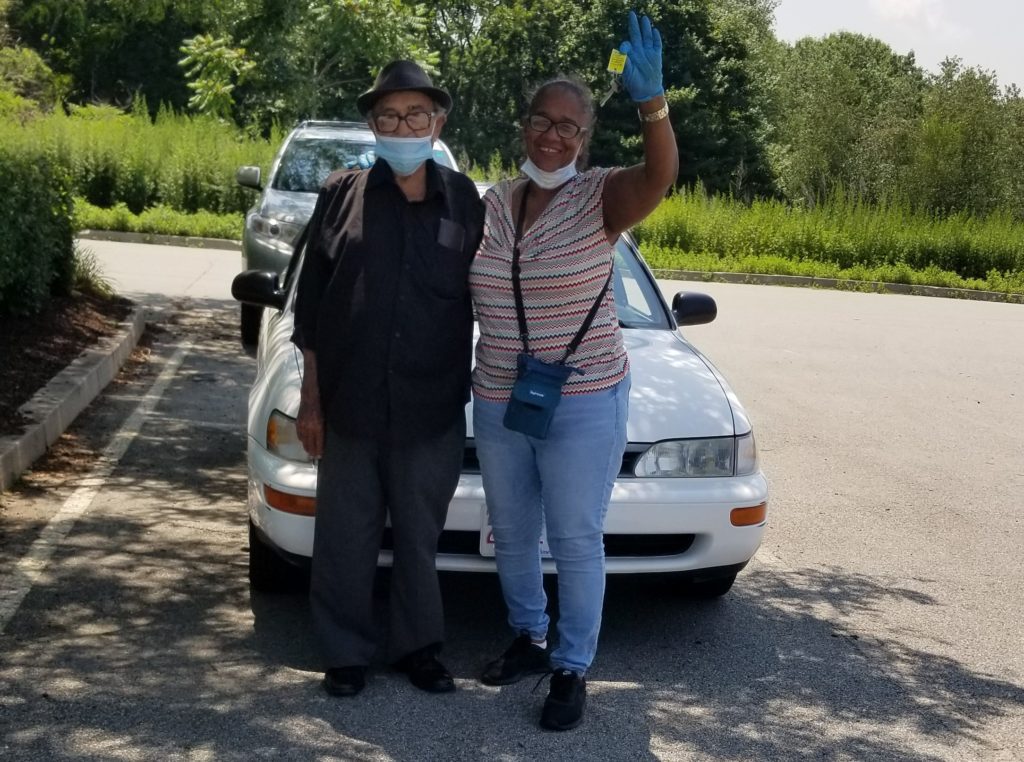 donated car recipient Maria holds the keys to the vehicle she was awarded by Good NEws Garage during the national car shortage 