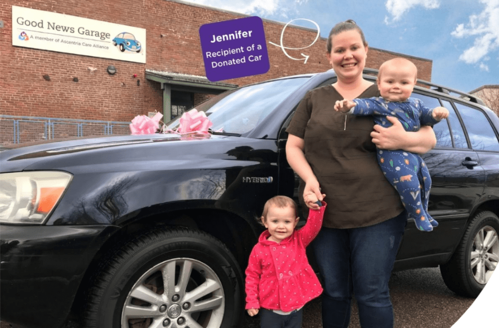 jenniefer the recipient of a donated car